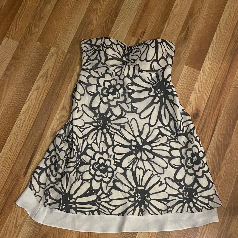 Strapless Black & White Floral Dress
